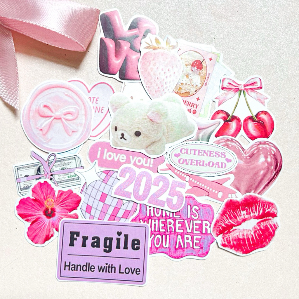

Cuteness Overload Deco Sticker Pack include 20 pcs Vintage Korean Pink Phonecase Aesthetic