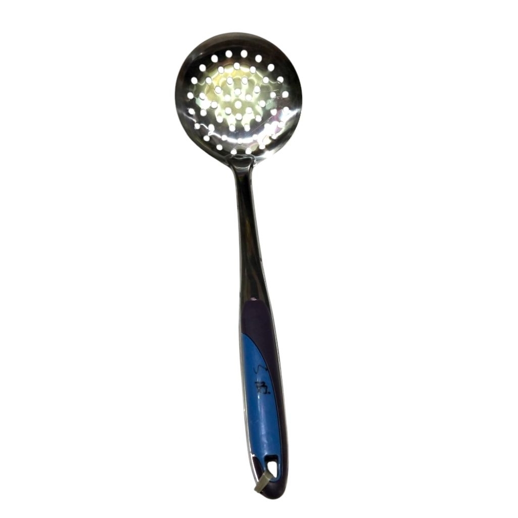 Irus tebal centong lubang Stainless gagang  BIRU UNGU Gagang plastik