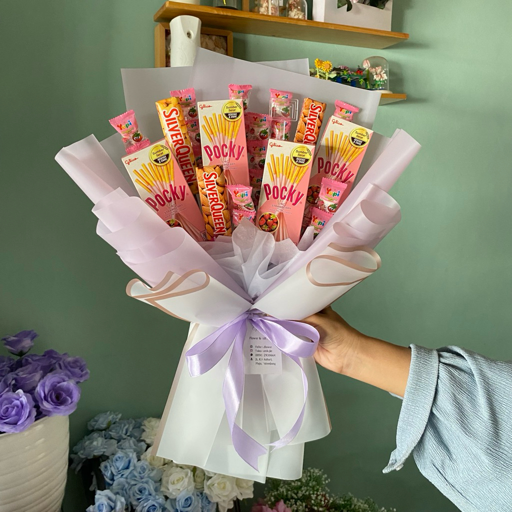 

Buket Snack/ Buket Pocky/ Buket Wisuda/ Buket Ultah (Pocky Yupi)
