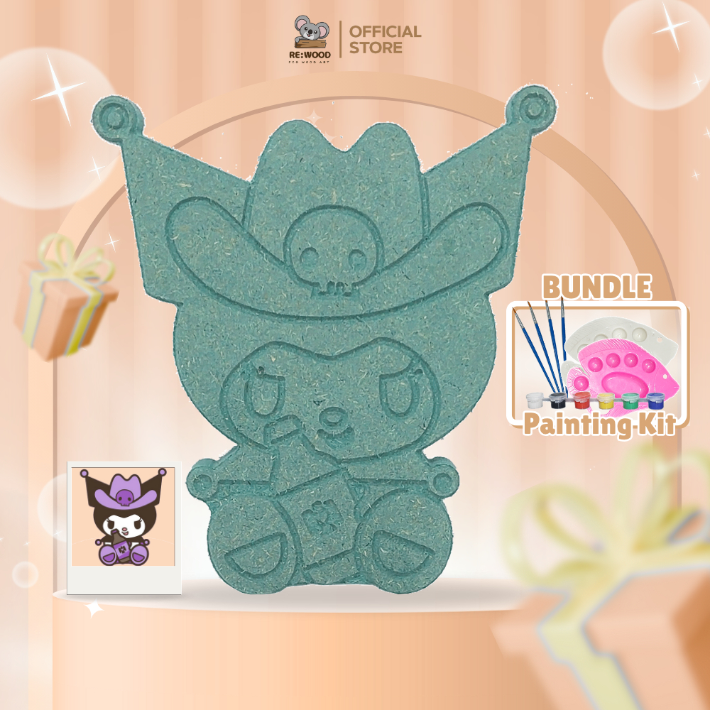 

REWOOD DIY Wood Character Painting Kit Set Kuromi Koboi | 12,5cm | Mainan Melukis Mewarnai