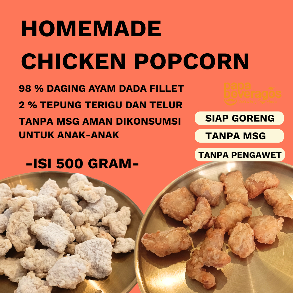 

HOMEMADE CHICKEN POPCORN -500 GRAM- DADA AYAM FILLET POPCORN SIAP GORENG - TANPA MSG - TANPA PENGAWET