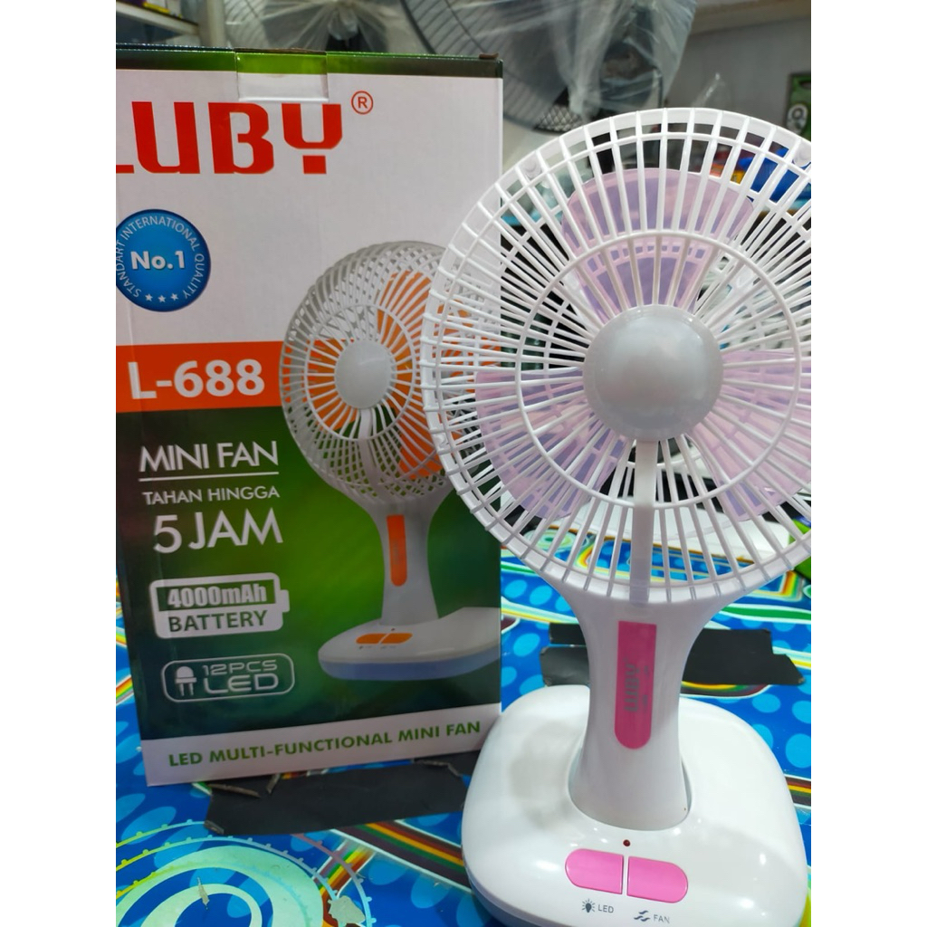 Kipas Angin Portable dan Lampu Emergency Luby L688/ Lampu Emergency dan Mini Fan/ Kipas Cas