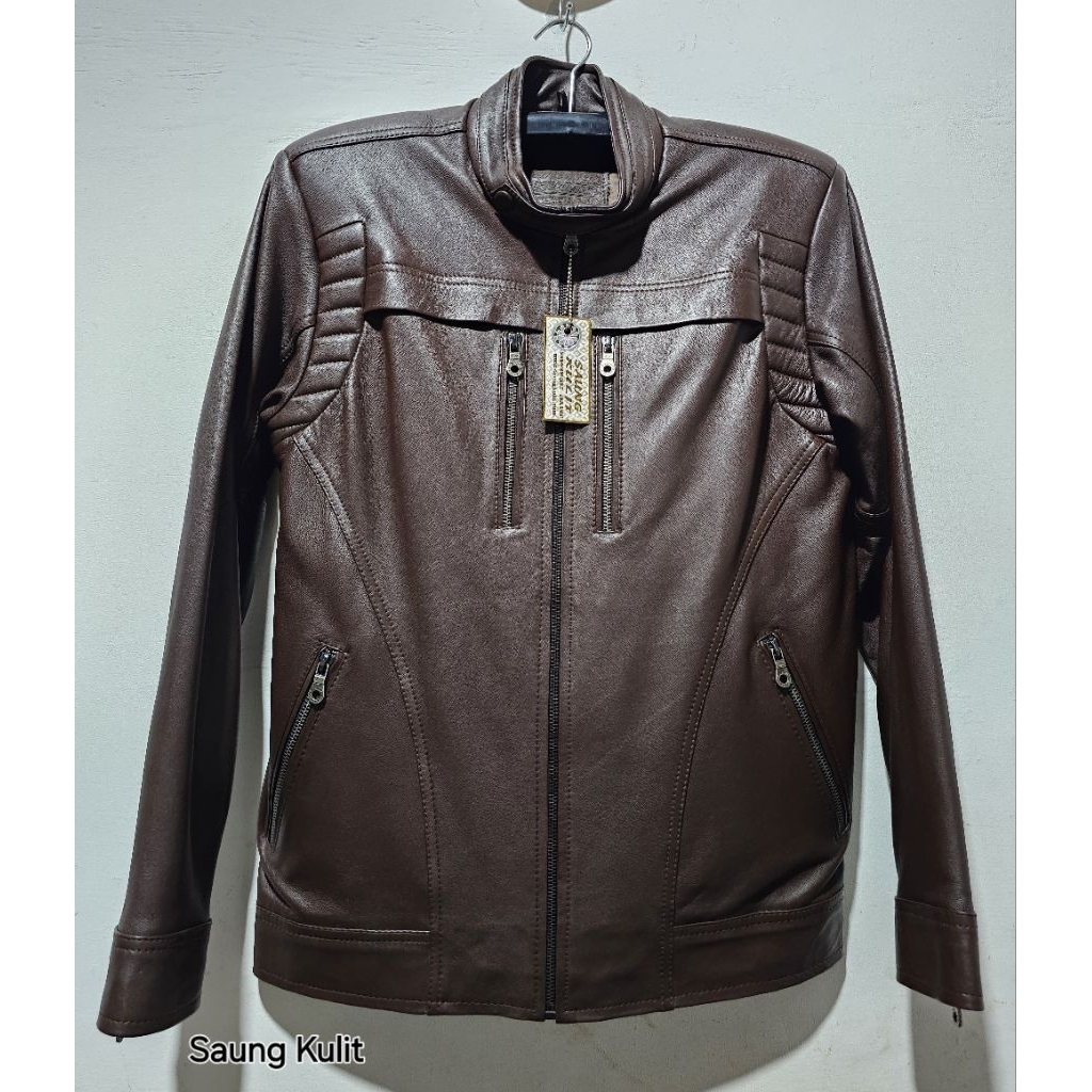 Jaket kulit Pria Coklat Tua Bahan kulit Domba asli Garut skp53