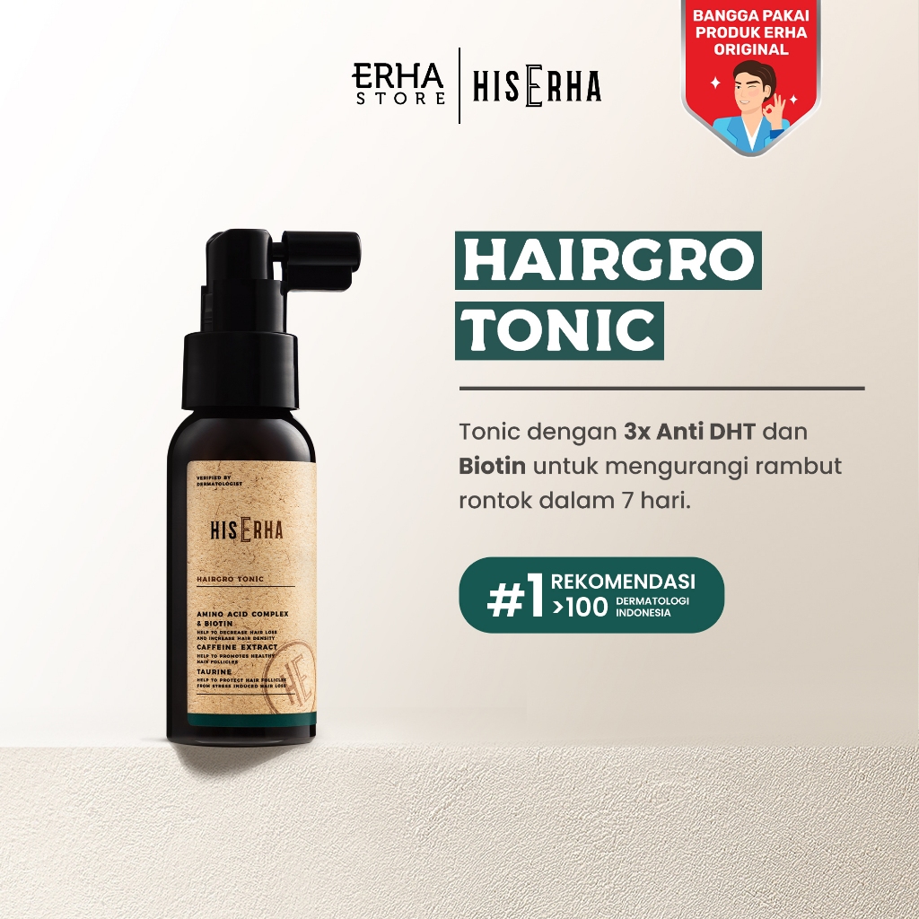 HIS ERHA Hairgro Tonic 60 ml - Tonic Perawatan Rambut Rontok, Cegah Kebotakan & Membantu Rambut Lebi