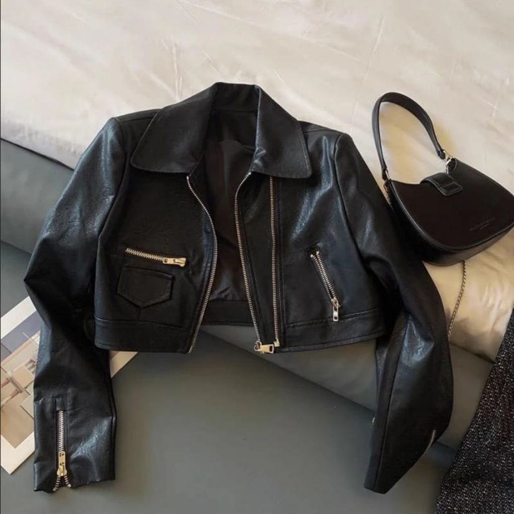 Jaket kulit wanita / Leather jaket / Jaket crop wanita