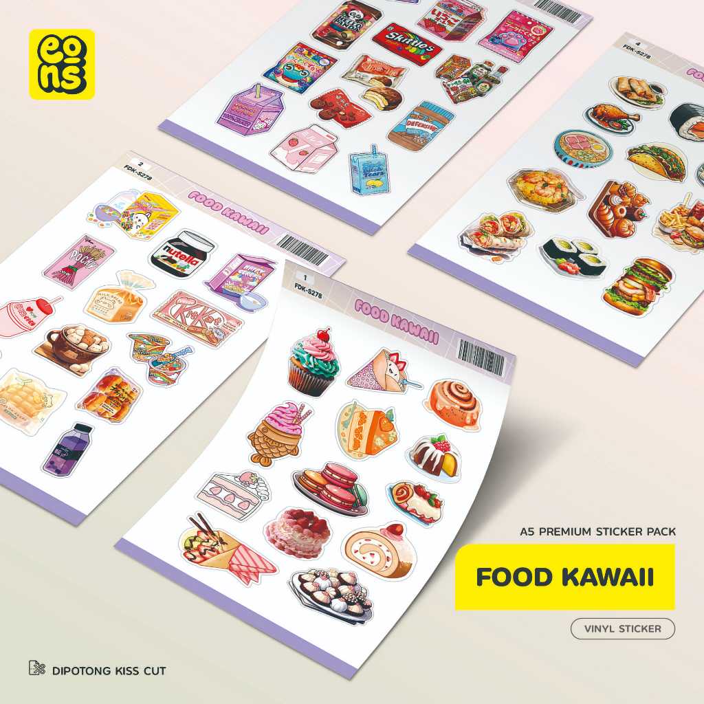 

Stiker Pack KAWAII FOOD Waterproof Aesthetic- untuk Laptop, Motor, dan Helm - Paper Stationery