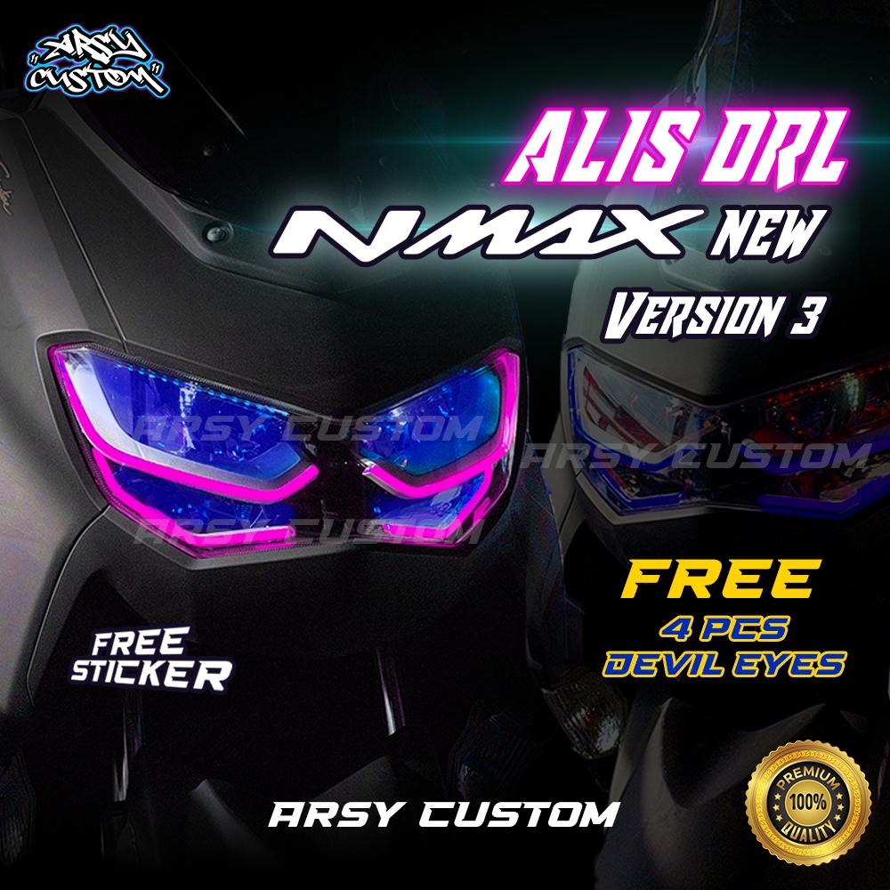 Lampu Alis DRL Bonus Devil Eyes All New NMAX V3 2020 2021 2022 Lampu Senja NMAX New NMAX 2020 2021 2