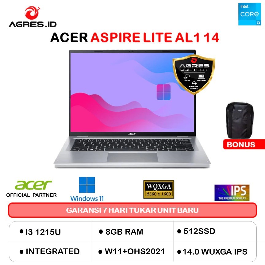 ACER ASPIRE LITE 14 AL1 MAGICAL COLOR I3 1215 8GB 512GB W11+OHS 14.0WUXGA IPS BLIT -14M.3MID