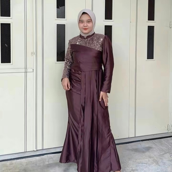 Ameera Amora Dress Kondangan Mahogany Burgundy Emerald Blue Size S-5XL LD 140 Jumbo - Dress Lebaran 