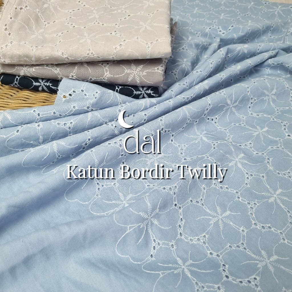 0,5 Meter bahan katun bordir two tone / kain katbol katun bolong twilly / bahan mukena, outer, blus
