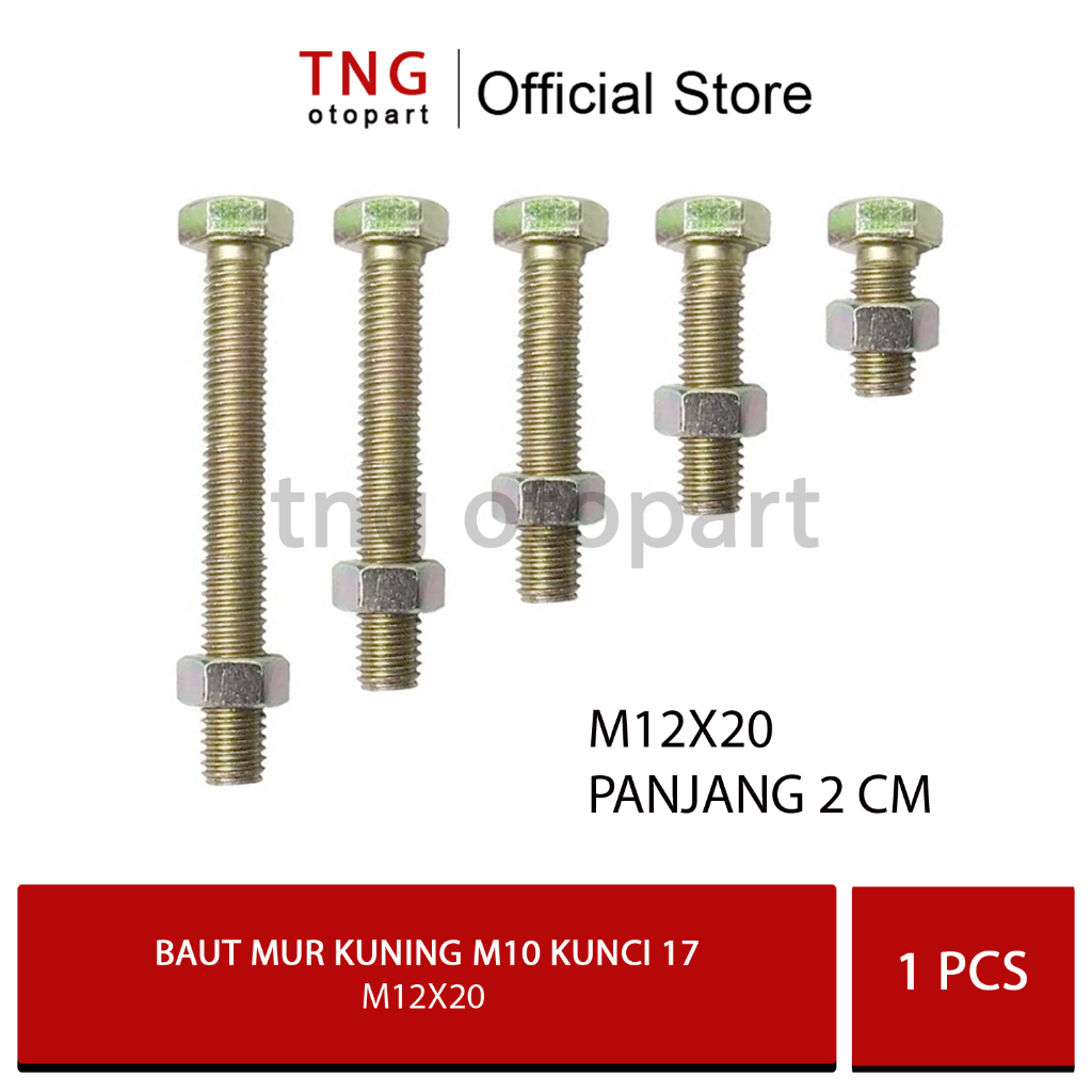 Baut Mur Kuning m12X20 Kunci 17 / Bmk Baut 17 Kunci 17 Panjang 2 cm