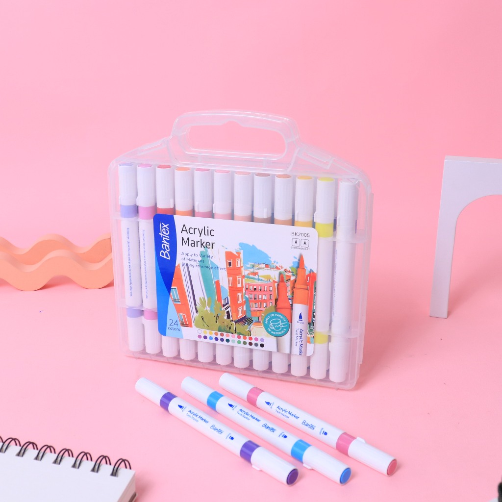 

[Stationery Spectrum] Bantex Spidol Akrilik / Acrylic Marker 24 Warna Dual Tip Tahan Air Untuk Ilustrasi & Dekorasi BK2005