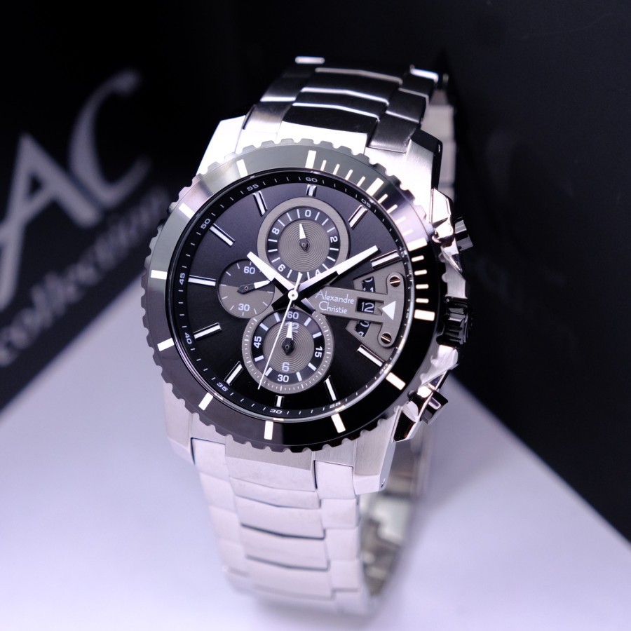 JAM TANGAN PRIA ALEXANDRE CHRISTIE AC 6455 AC6455 SILVER BLACK ORIGINAL