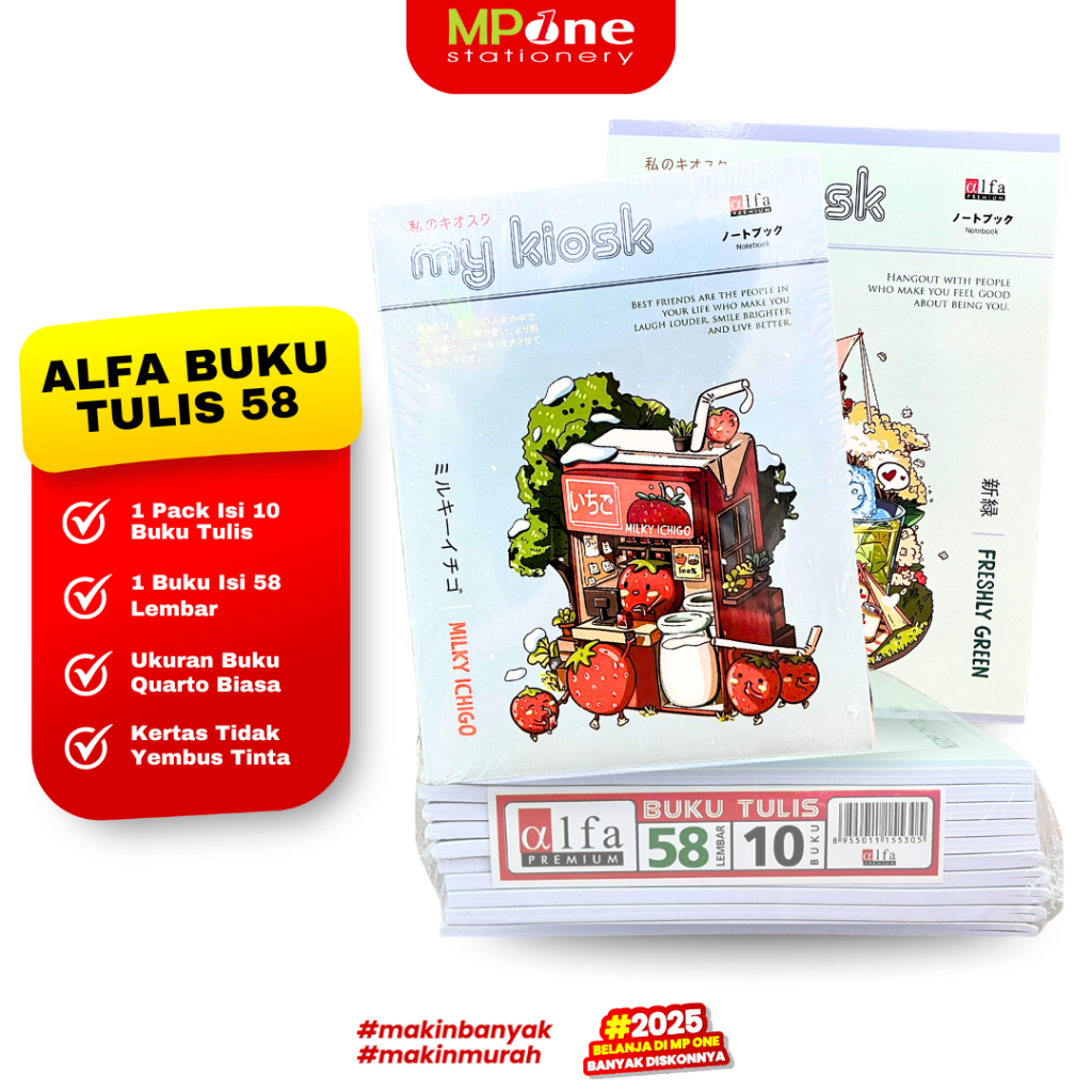 

(1 PACK) Alfa Buku Tulis Sekolah Ukuran Quarto Buku Biasa 58Lembar / Buku Tulis Isi @10PCS ALFA