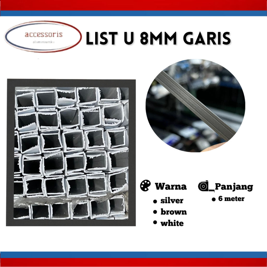 ACCAL - Channel U/ List U Alumunium 8MM GARIS Panjang 6 METER | GRATIS ONGKOS POTONG