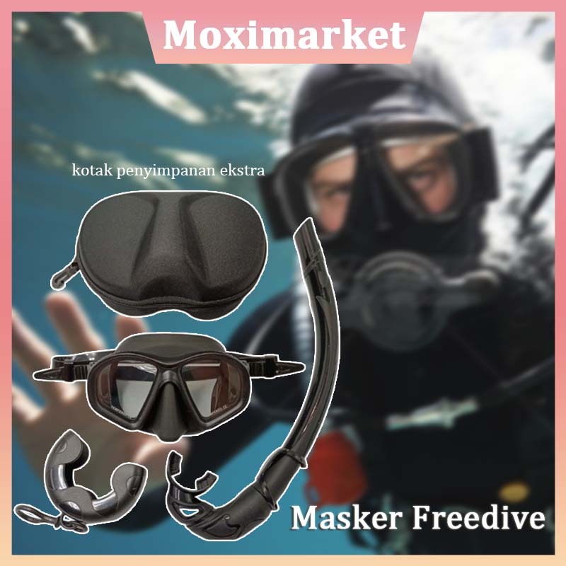 Freediving Snorkeling Free Diving Set Combo Snorkel Selang Lipat Nautilus Full Silicone Tempered Gla