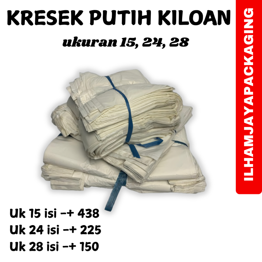 Kresek LOS Putih Uk 15, 24, 28 / Kresek DOP 1ikat 1kg , Kresek Butek/ Kresek Belanja 1KG