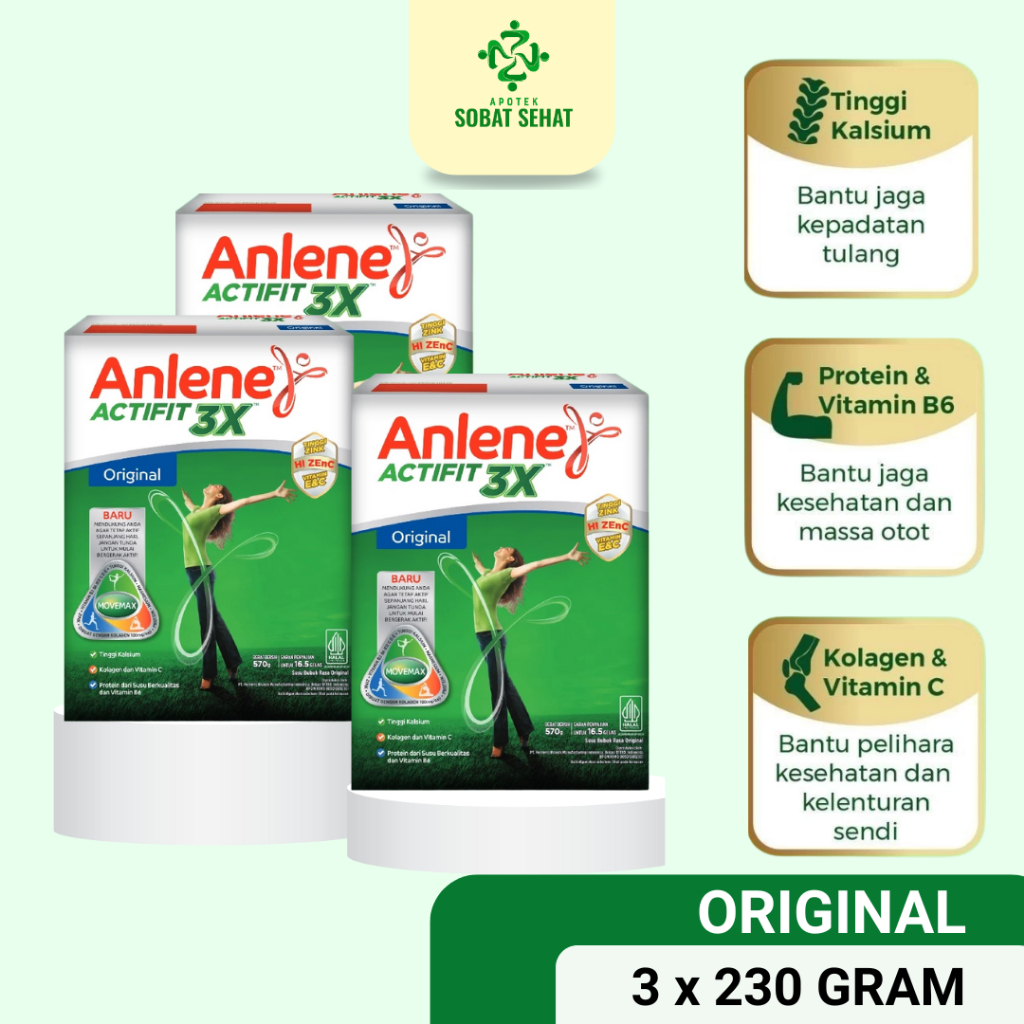 

[ HEMAT 3 ] 3 BOXAnlene Actifit 3X Susu Orang Tua Rasa Original 230gram - Susu Dengan Kalsium Tinggi Untuk Tulang, Sendi Dan Otot