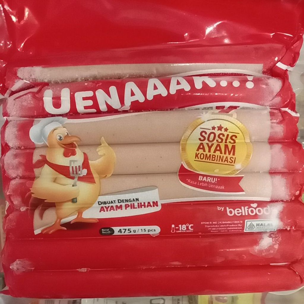 

Belfoods Uenak Sosis Ayam, Sosis Ayam Belfoods, Sosis Ayam Murah isi 15pcs 475gr