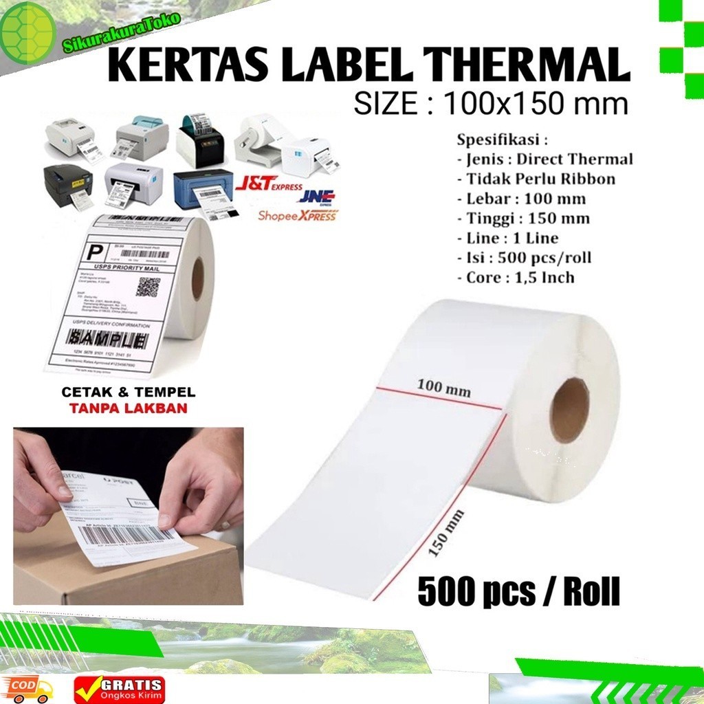 

(sko) Label Thermal Printer Kertas Stiker Sticker Label Isi 500 Pcs /250 Pcs ROLL Ukuran 100 x 150 Termal 100x150 mm 10x15 cm Continuous dengan perekat untuk print cetak barcode label shopee express J&T JNE
