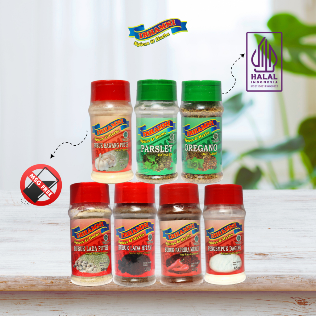 

IRHAMNI Bumbu Bubuk Dapur Premium – Bawang Putih, Lada Putih Hitam, Paprika, Oregano, Parsley Halal