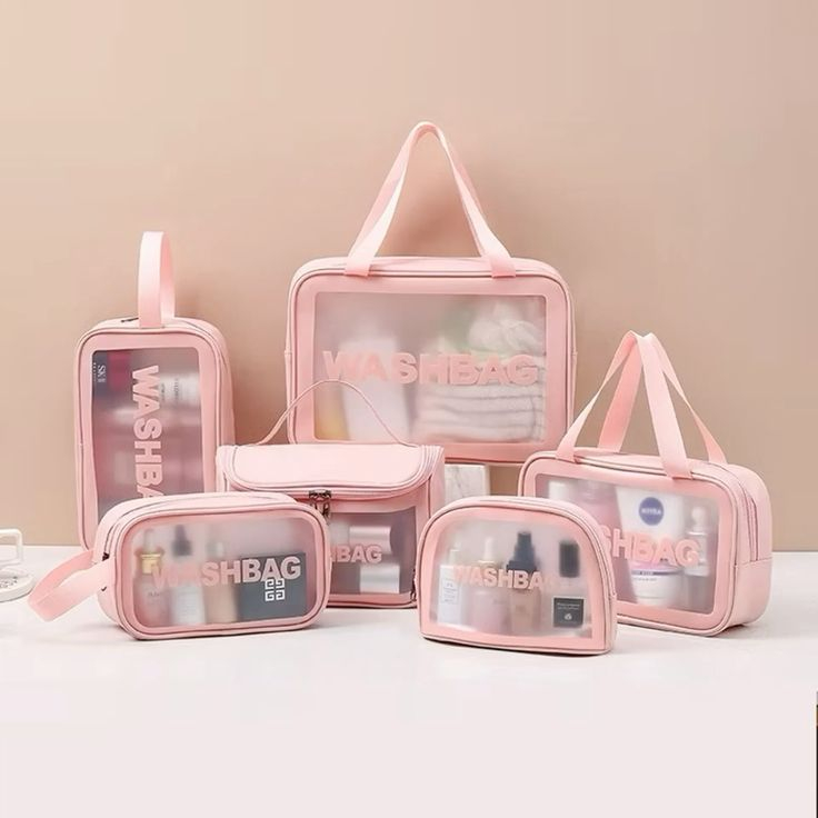 Tas Kosmetik WASHBAG Bahan PVC Kulit PU Waterproof Transparant Pouch Travel Organizer