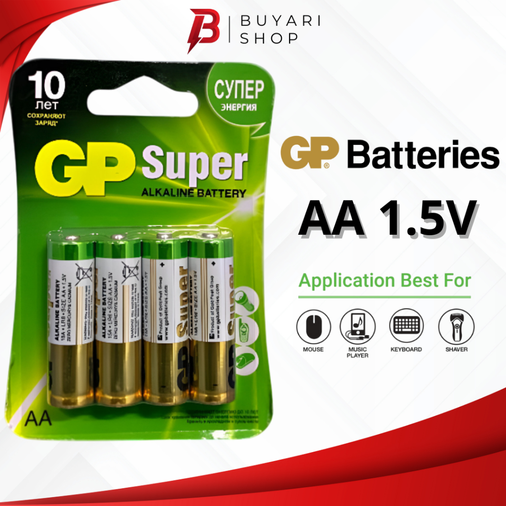 Baterai GP AA Isi 4 Jam Dinding Alkaline AA Mic Wireless Senter 1.5V Batre AA Alkaline Jam Dinding A