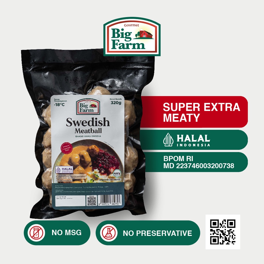 

Big Farm Swedish Meatball 320gr (20 pcs) - Bakso Khas Swedia