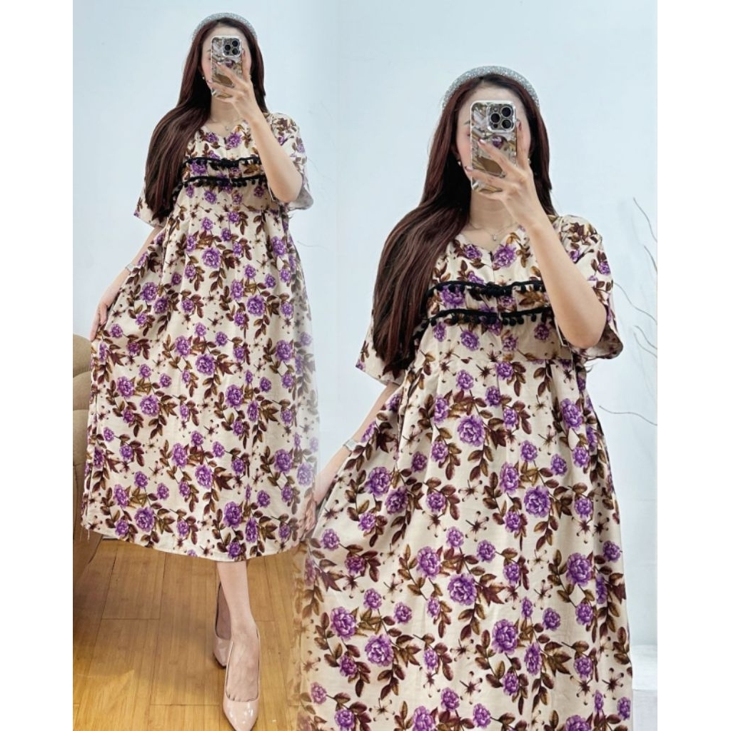 Daster inara  Terbaru renda pompom /Daster Cibi Jumbo renda pompom