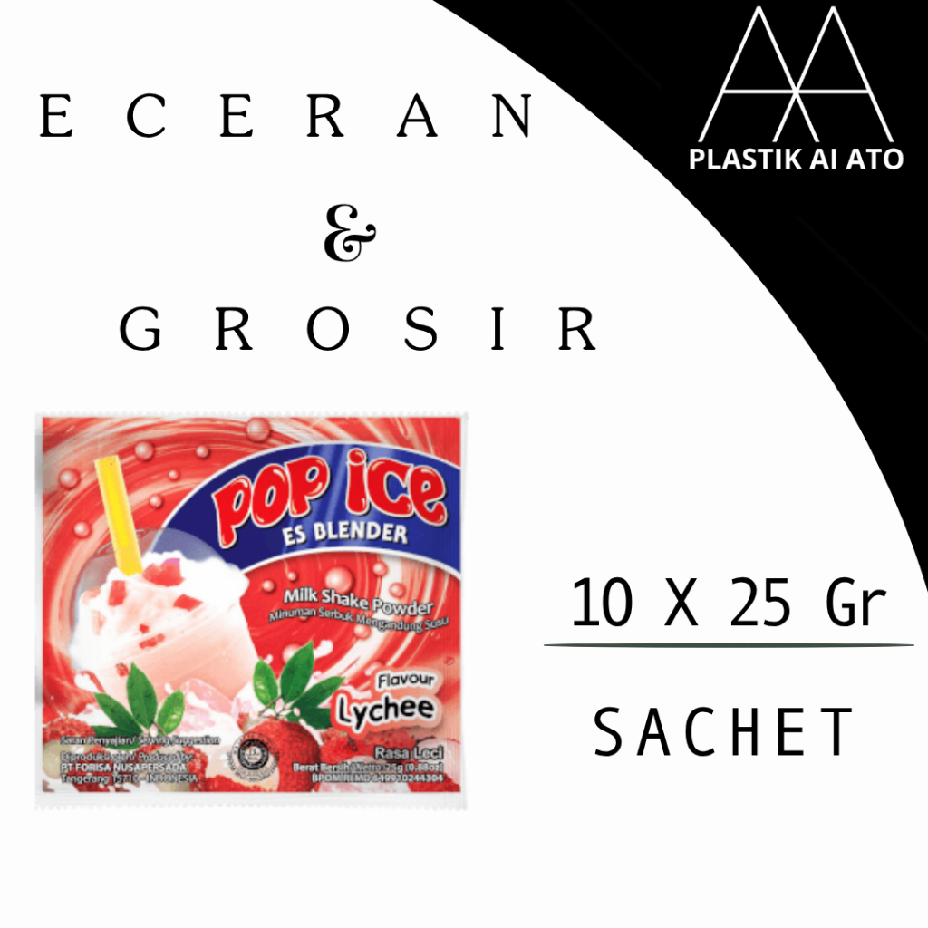 

Pop Ice Milk Shake Powder LECI 25 gr x 10 sachet / Pop ES buah series / popesLYCHEE /eceran dan grosir cocok untuk warung