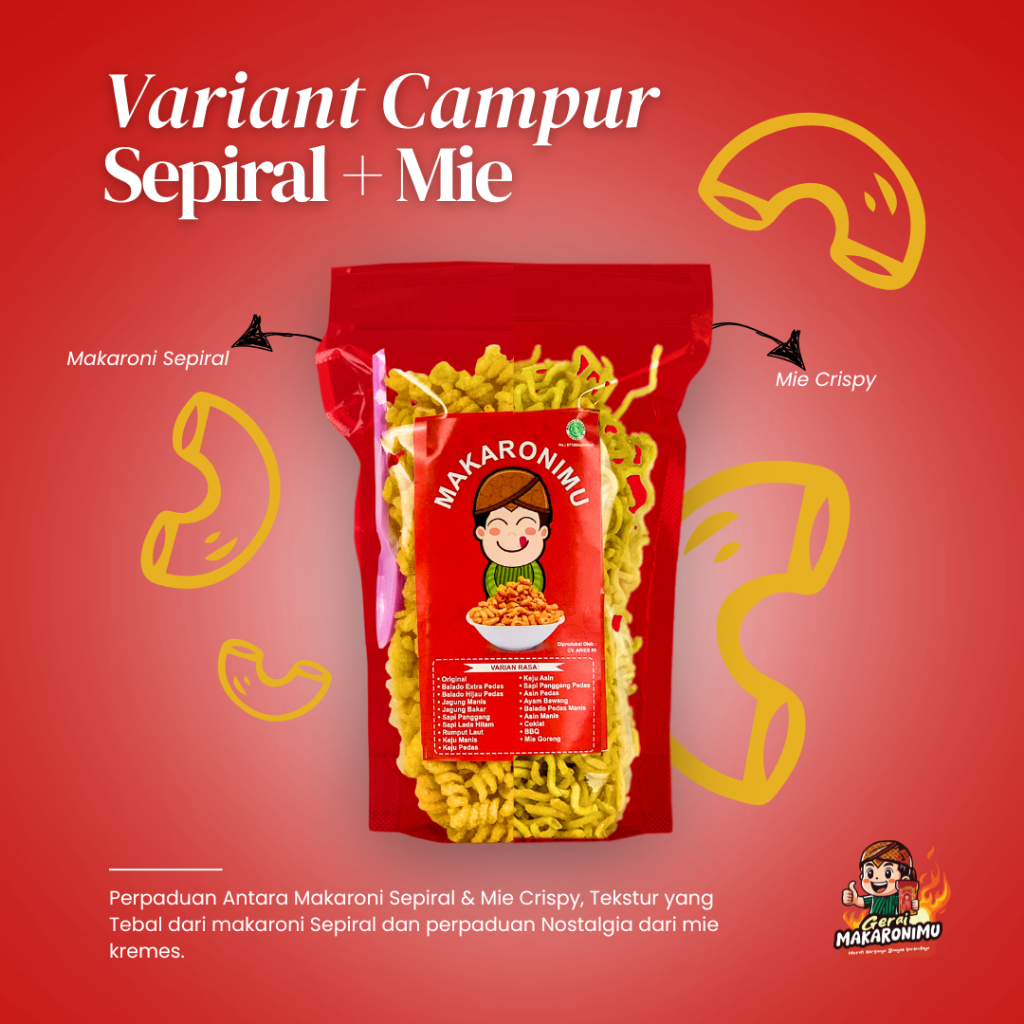 

Gerai Makaronimu | SEPIRAL MIX MIE CRISPY | Mie Pedas / Mie Pedas Daun Jeruk / Mie Crispy / Sepiral