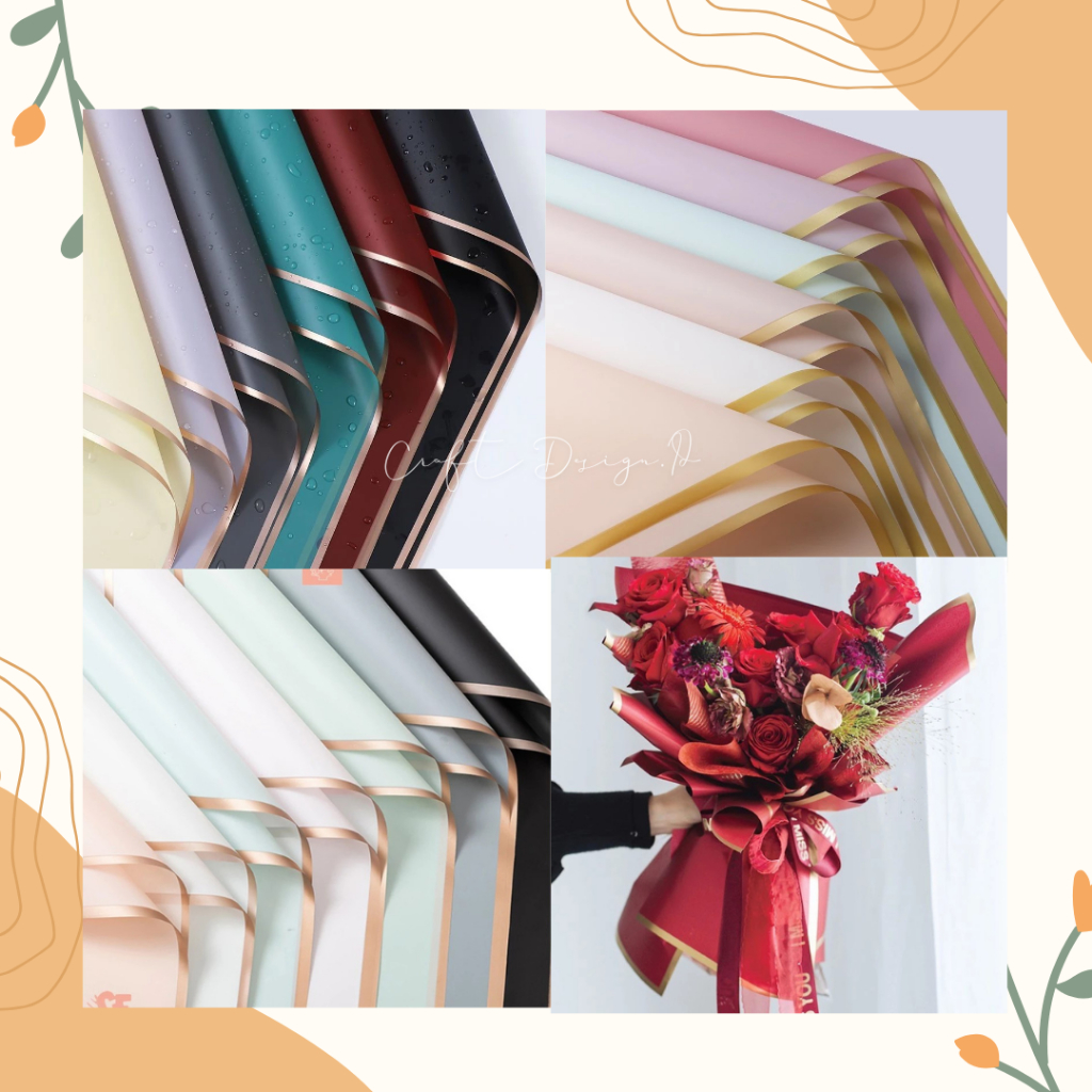

Kertas Buket Bunga Cellophane Florist goldline Flower Wrapping Paper Varian List Gold Emas ECERAN Kode (CL04)