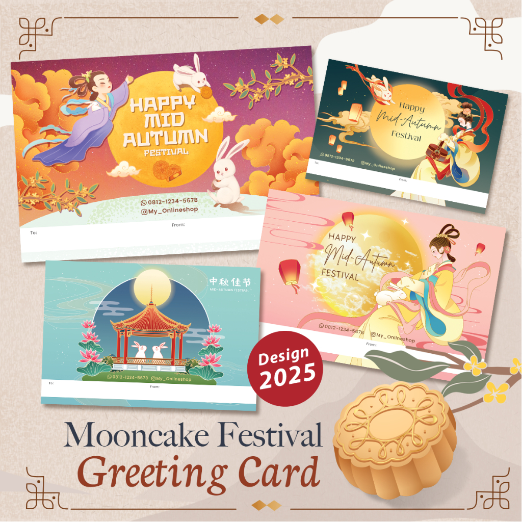 [Isi 100] Greeting Card Mooncake Festival/ Kartu Mid-Autumn Festival/ Kartu Mooncake