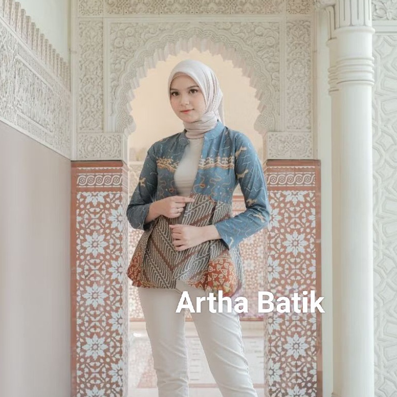 KODE O15Y Blazer Wanita ModernAtasan Batik KerjaOuter Batik WanitaBlazer Seno