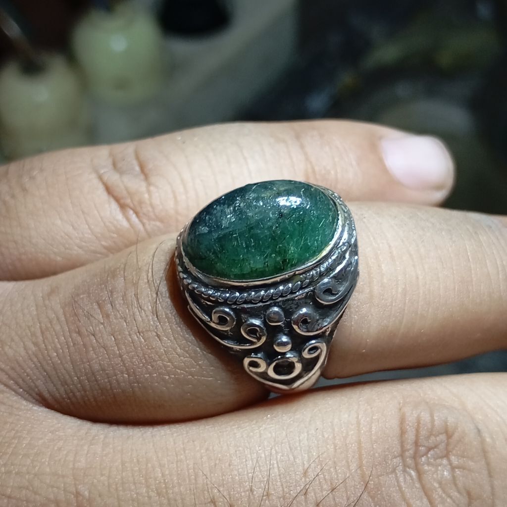 Cincin Pria Natural Emerald Zamrud Zambia est