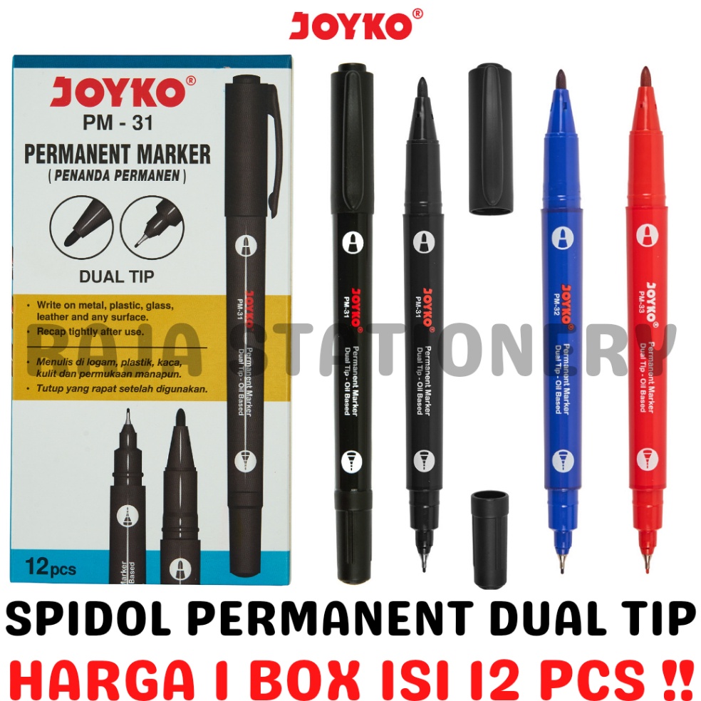 

KODE X53G JOYKO PERMANENT MARKER BLACK BLUE RED DUAL TIP SPIDOL PERMANEN JOYKO HITAM BIRU MERAH DUA UKURAN 12PCS