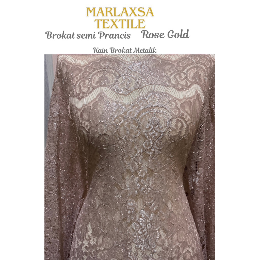 KAIN  BROKAT PREMIUM SEMI PRANCIS METALIK / LACE PANEL ROSE GOLD KAIN KEBAYA