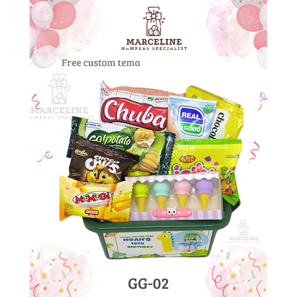 

Hampers ulang tahun anak murah. bingkisan snack ulangtahun anak, free design tema