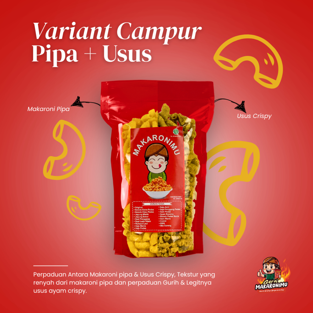 

Gerai Makaronimu | MAKARONI PIPA MIX USUS CRISPY | Usus Pedas / Usus Pedas Daun Jeruk / Usus Crispy