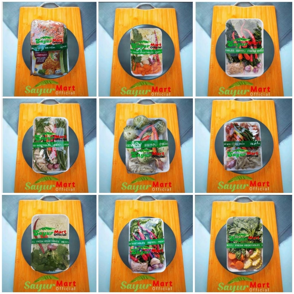 

Sayur Pack Oncom Goreng Tepung/Tumis Sawi Wortel/Oseng Daun Singkong/Tempe Kacang Panjang/Terong Ijo Teri/Kulit Melinjo Teri/Tumis Paya Muda/Tumis Pare Rebon/Bening Bayam