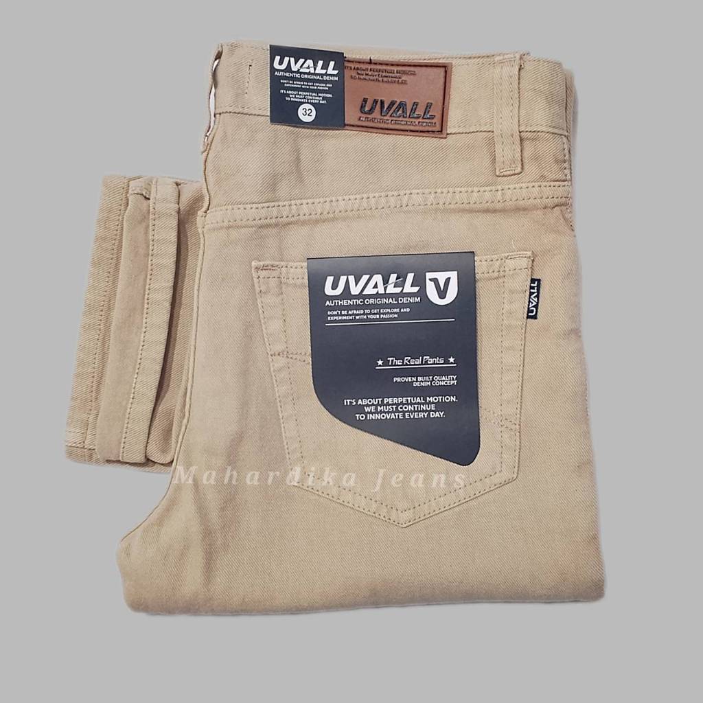 Celana Jeans Panjang  Pria Model Standar Regurel Basic Straight Original Uvall Cowok Mocca Cream