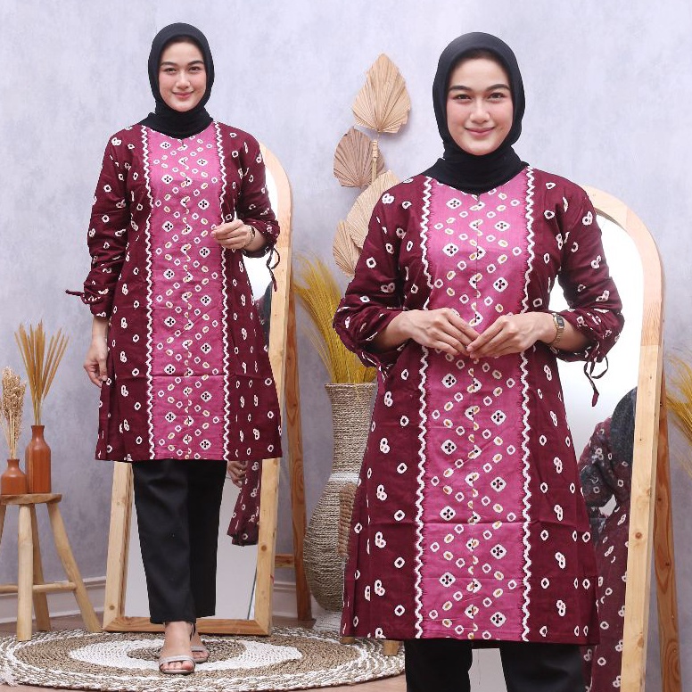 KODE U45S Tunik Jumputan  Baju Batik Kerja batik kantor batik wanita