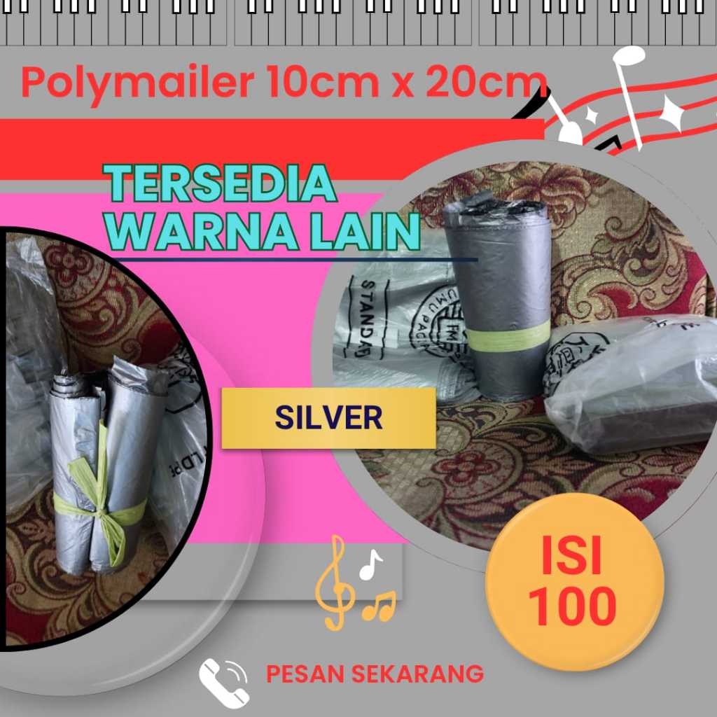 

SILVER Plastik Packing Poly mailer 10CMX20CM | Polymailer 10x20 Isi 100Pcs SILVER