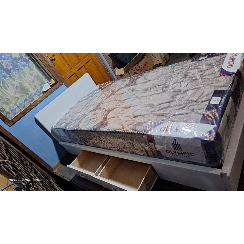springbed olympic meribel 120cm set ranjang dipan kayu lurus plus laci