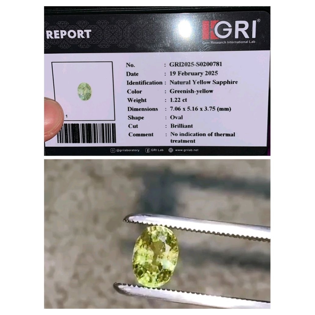 Natural yellow sapphire memo GRI