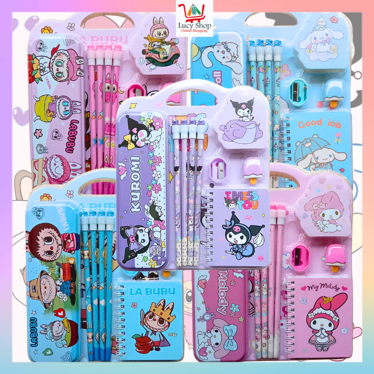 

Paket Alat Tulis Sekolah Anak Lengkap Motif Sanrio Labubu 8 In 1 Stationary Set Box Hadiah Lucu