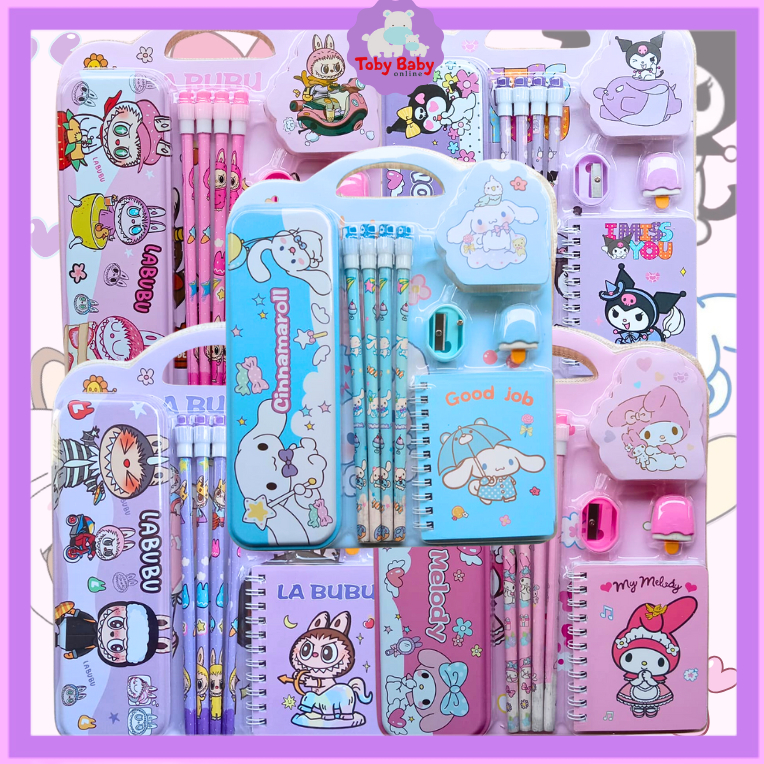 

Paket Alat Tulis Sekolah Anak Lengkap Set Box Hadiah Lucu Motif Sanrio Labubu 8 In 1 Stationary