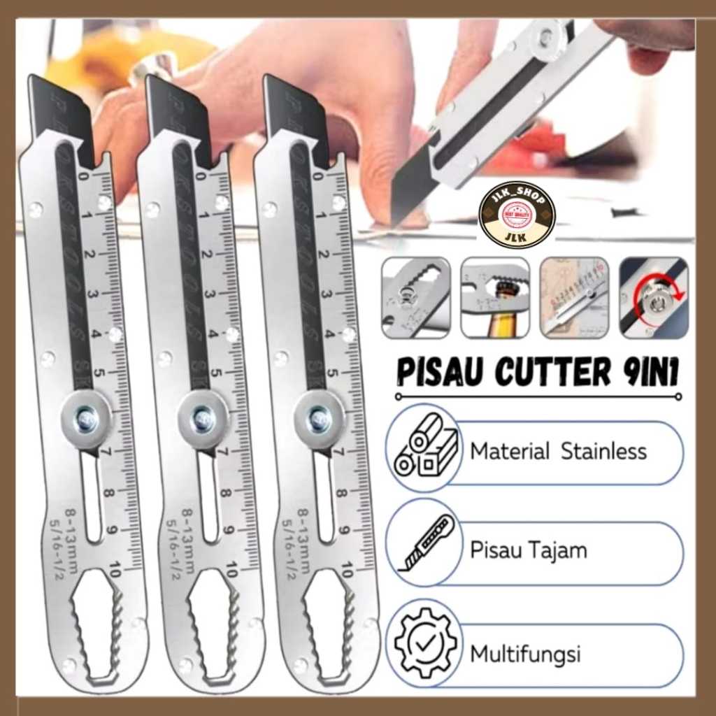 

(JLK)Cutter Stainless 9-In-1/Pisau Serbaguna Baja Tahan Karat/Pemotong Kertas Kunci Pas Tajam