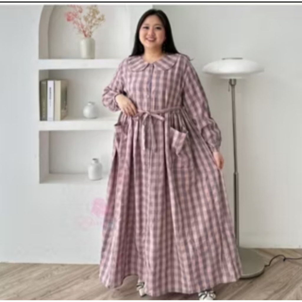 Gamis Jumbo abaya big size katun motif Hanna kotak Ld 120 130 140cm