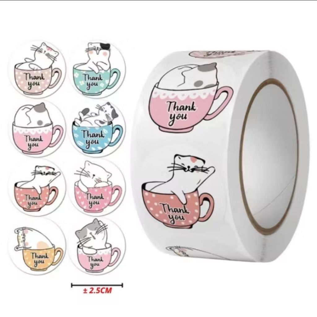 

500 Pcs Sticker Roll Thank You - Stiker Terima Kasih - Stiker Bulat 2.5cm - Stiker Kemasan Makanan
